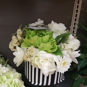 Striped Green and White Silk Floral Arrangements